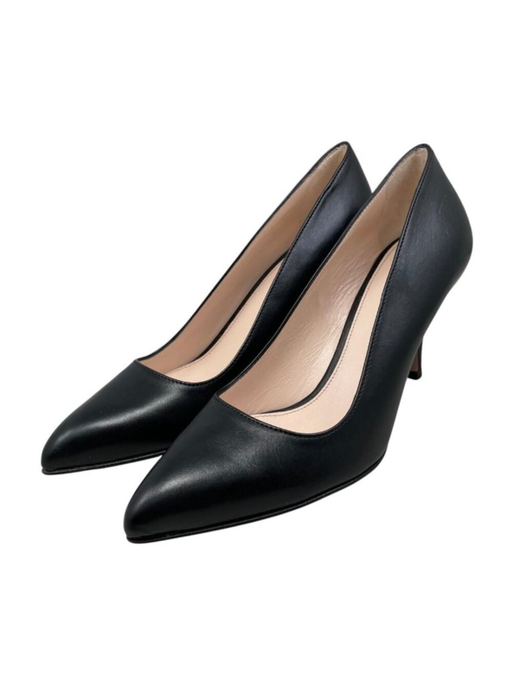 Prada Pumps Pointed Toe Leather 35 Heels Black Pink Beige